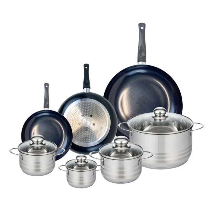 Ensemble de 3 Poêles de cuisson 20, 24 et 32 cm et 4 faitouts 12, 14, 16 et 24 cm Elo Prima Brillant