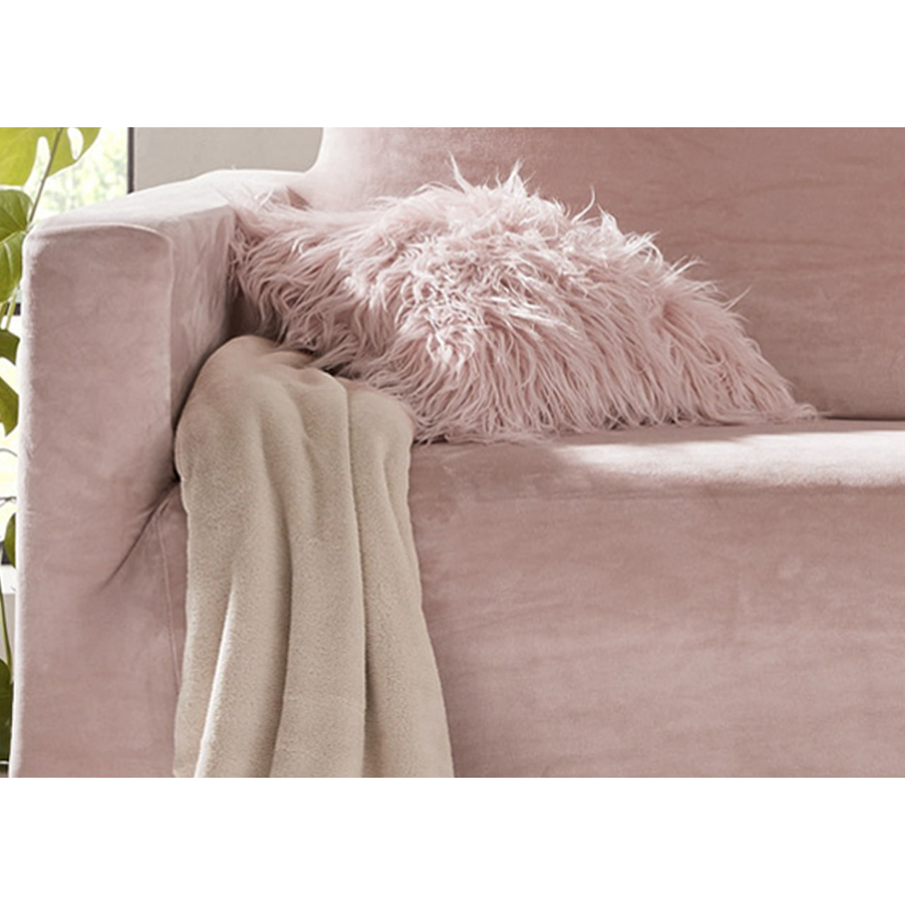 Copridivano 2 Posti Elasticizzato In Tinta Unita Effetto Velluto Modello Morbidissimo Colore Cipria