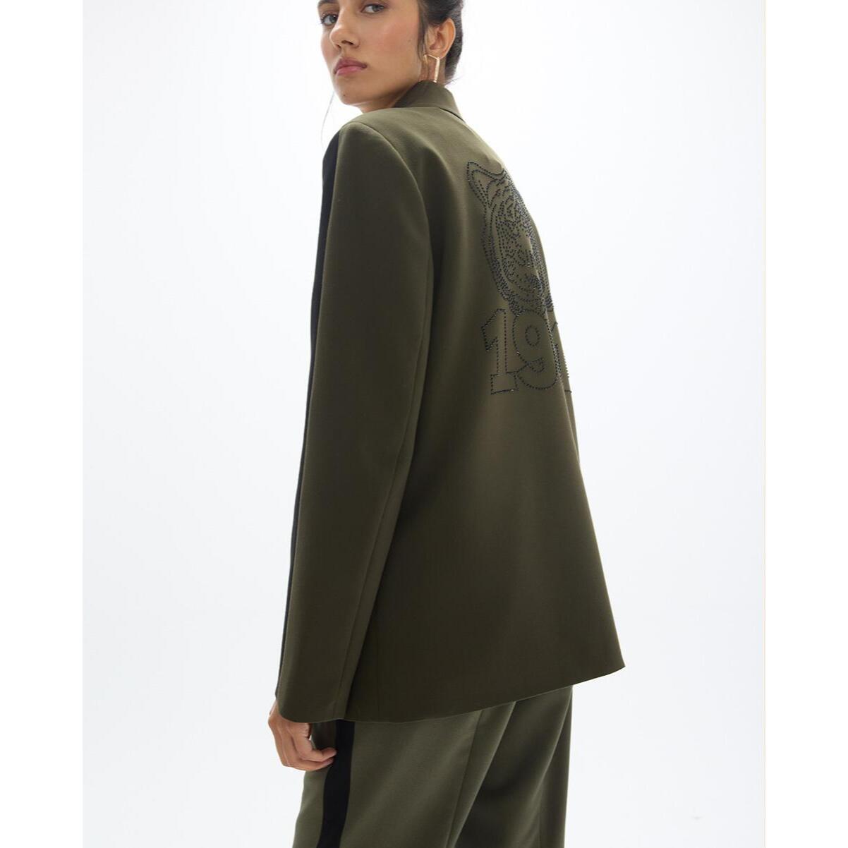 Blazer americano dritto in gros-gain con stampa animalier sul retro