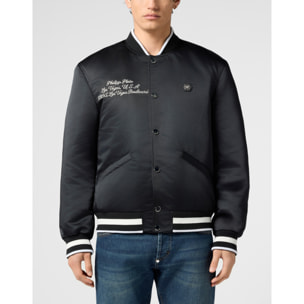 PHILIPP PLEIN Shiny Satin Varsity Bomber Signature Las Vegas