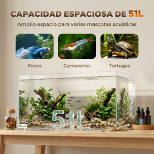 Acuario de Pecera 51 L, Pecera de Cristal con Alfombrilla Protectora, para Peces, Camarones y Tortugas, Transparente
