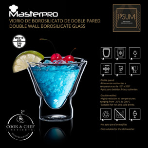 Juego de vasos de coctel de doble pared 230ml en vidrio borosilicato alta resistencia