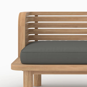 Salon de jardin 2 places en teck et tissu gris, 2 fauteuils - Kilda