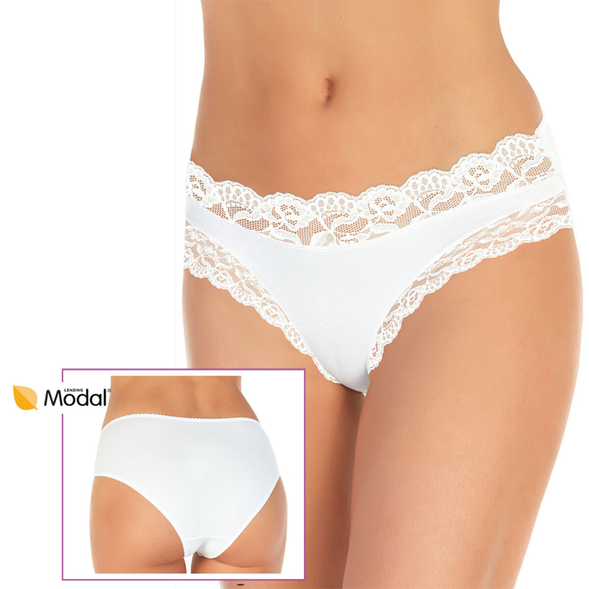 3 Slip da Donna Fianco Alto in Cotone Modal, Art. SA6101, Bianco