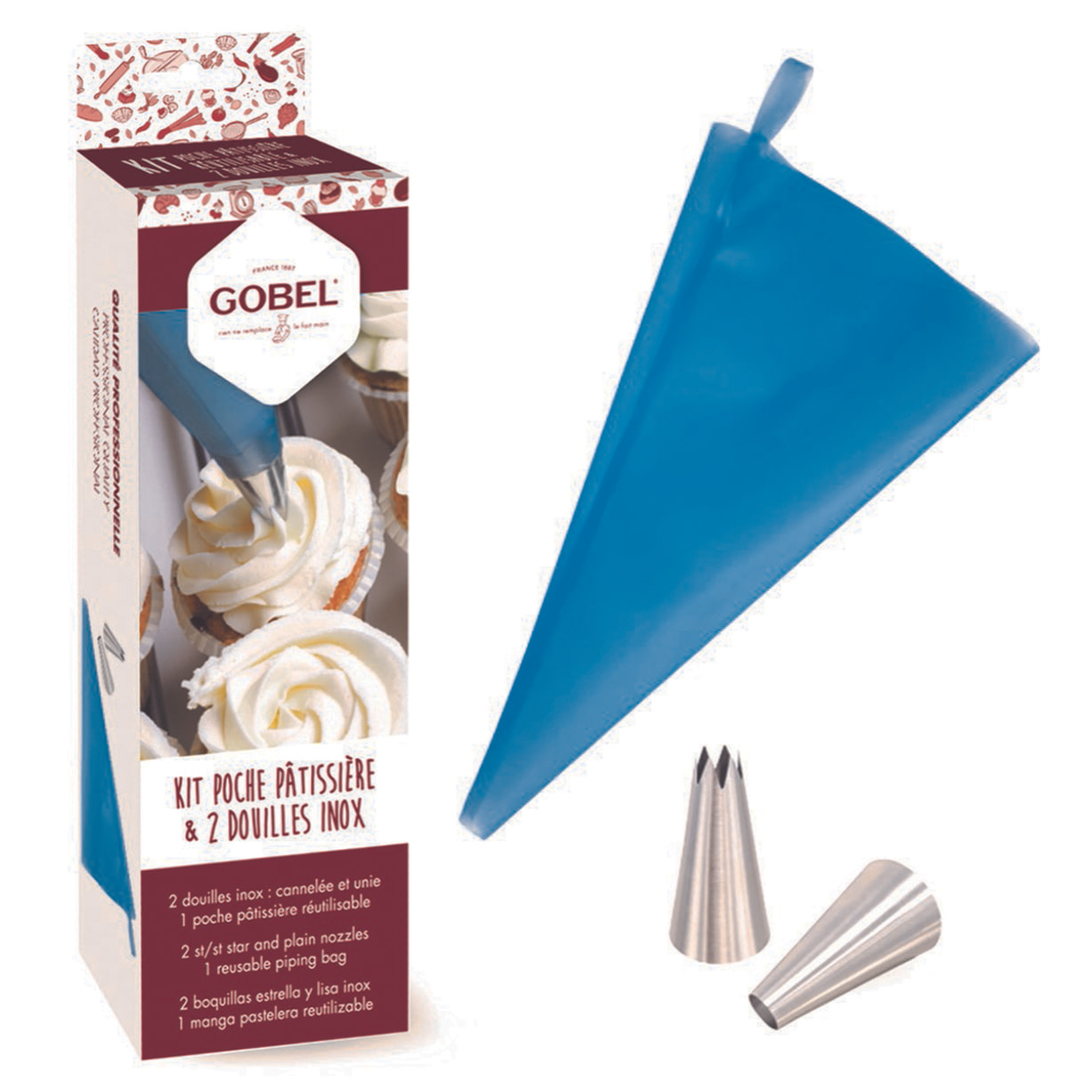Kit 1 poche pâtissière petit format 35 cm et 2 douilles