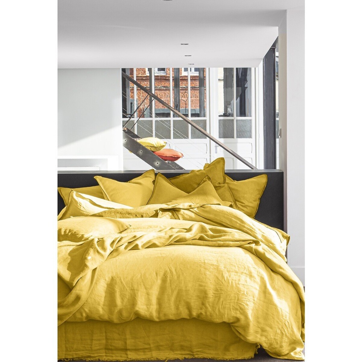 Drap housse - bonnet: 40cm 100% lin lavé jaune paille