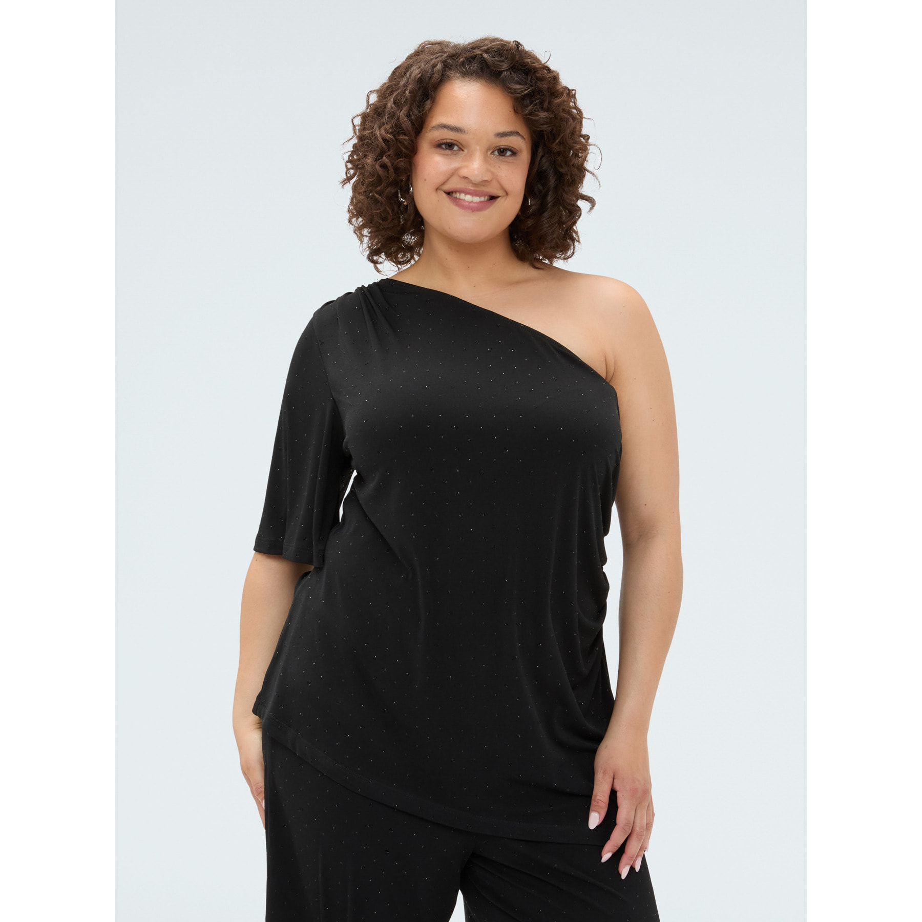 Fiorella Rubino - T-shirt monospalla in jersey con punti luce - Nero
