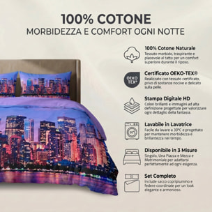Parure Copripiumino in 100% Cotone con Federe Coordinate, Morbida e Traspirante, Certificata OEKO-TEX, Fantasie Moderne per Camera da Letto