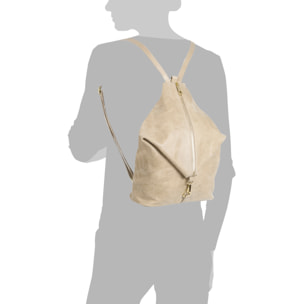 FIRENZE ARTEGIANI Lorena Borsa Zaino da Donna. Vera Pelle Scamosciata Stone Washed Made in Italy 29x12x35 Cm. Beige