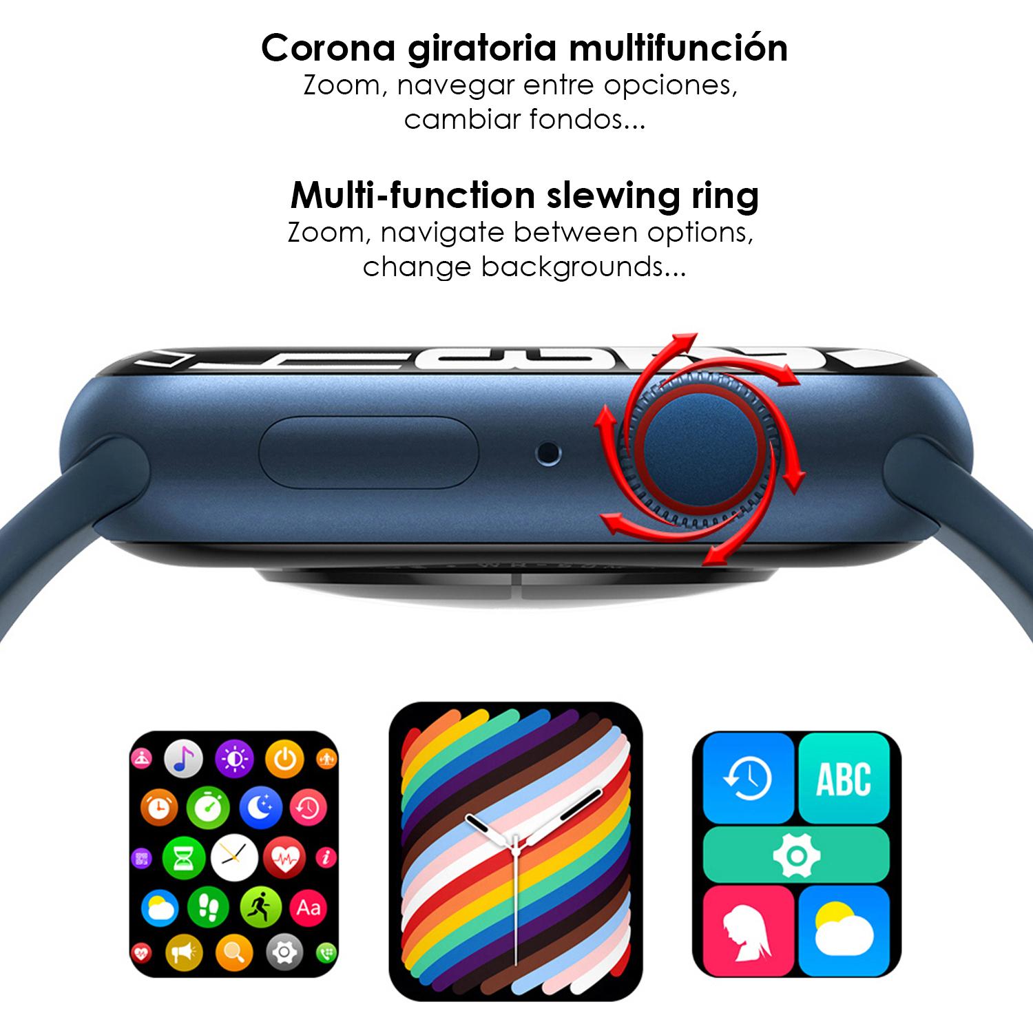 Smartwatch W27 con monitor cardíaco, tensión y de O2 en sangre. Modos deportivos indoor y exteriores. Corona multifunción inteligente.