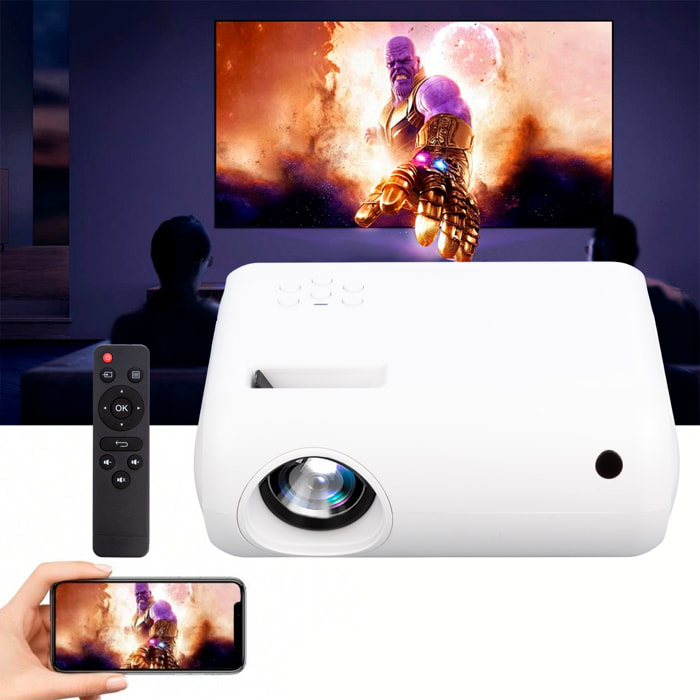 Videoproiettore LCD M8 con 100 lumen ANSI, immagine da 20 a 80 pollici, supporto Full HD 1080p, duplicazione dello schermo wireless e cablata.