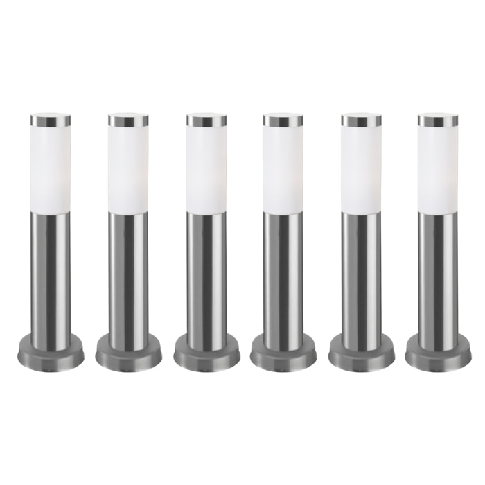 Koral (6 uds) Baliza Exterior de Jardín Resistente al Agua IP55. Poste de Luz. Lámpara Bolardo de Acero Inoxidable 23W.