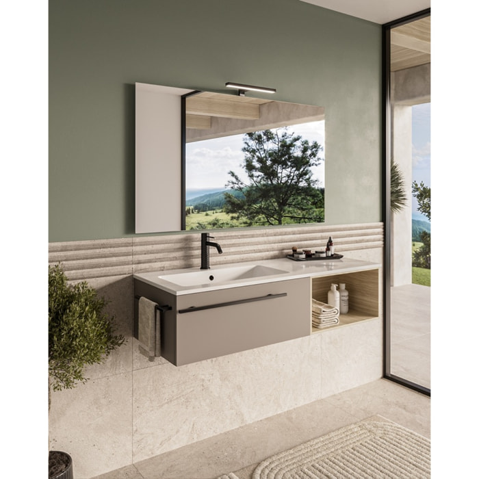 MOBILE DA BAGNO RIFLESSO 120 TORTORA MILANO E ROVERE NATURALE - 6 PEZZI