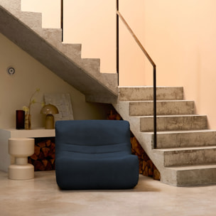 Fauteuil chauffeuse en velours style contemporain 1 place bleu foncé