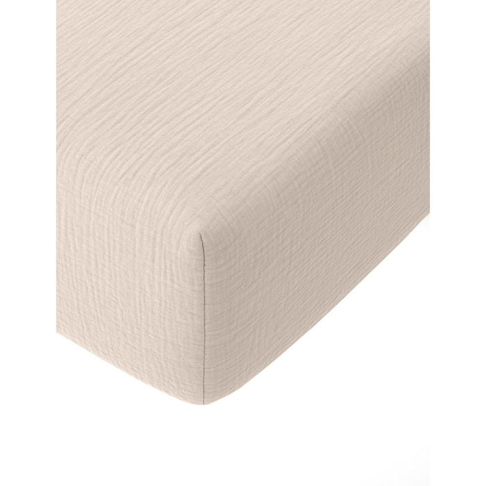 Drap housse bonnet:30cm 100% gaze de coton lavé ecru naturel