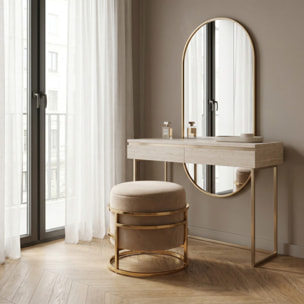 Pouf Contenitore Rotondo in Velluto con Coperchio e Base in Acciaio Dorata, Seduta Imbottita con Vano Contenitore dallo Stile Elegante per Soggiorno, Camera da Letto e Ingresso