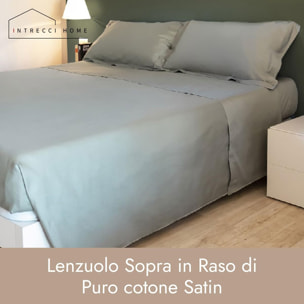 Intrecci Home Lenzuola, Lenzuolo Sopra in Raso di Puro cotone Satin, Made in Italy, Morbidezza Suprema, Elegante e Confortevole, Tinta Unita