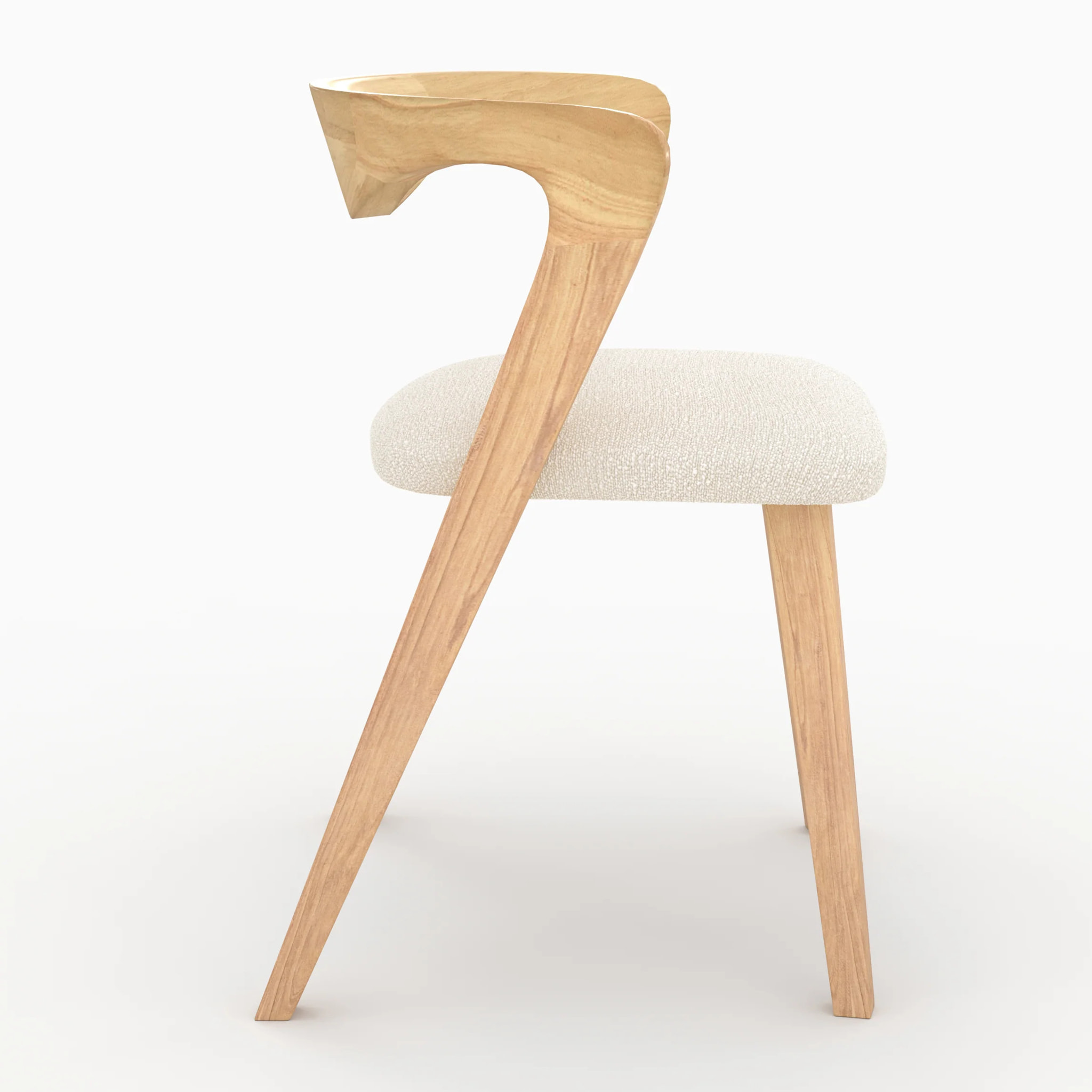 Chaise en bois d'hévéa clair et tissu bouclé crème - Vega