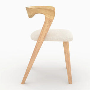 Chaise en bois d'hévéa clair et tissu bouclé crème - Vega