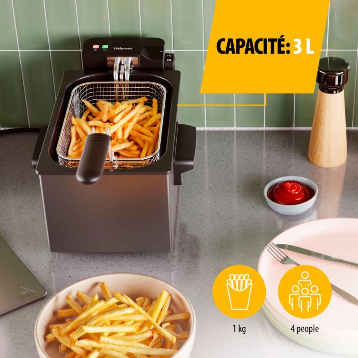 Friteuse semi-professionnelle TRISTAR 3L revetement acier inox