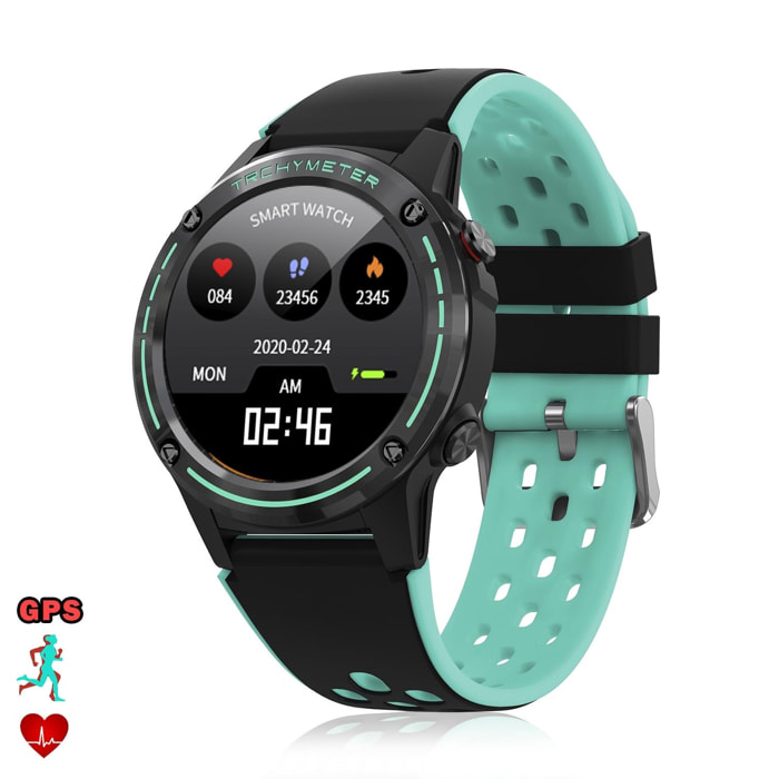 DAM Smartwatch M6S. Funciones deportivas con seguimiento GPS. Brújula, barómetro y altímetro. SIM, monitor cardiaco, notificaciones de Apps. 4,8x1,4x5,4 Cm. Color: Negro