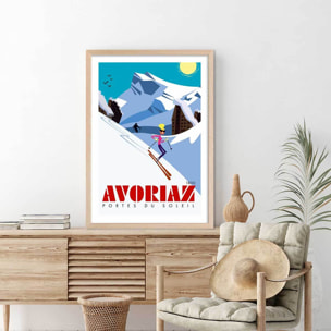 Poster de avoriaz 1800 porte du soleil Affiche + cadre en bois - Chêne