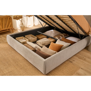 Lit coffre 2 places 160x200 cm en tissu chenille beige VIGO