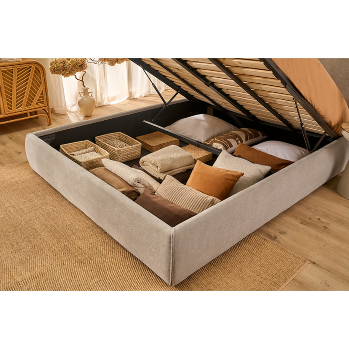 Lit coffre 2 places 160x200 cm en tissu chenille beige VIGO
