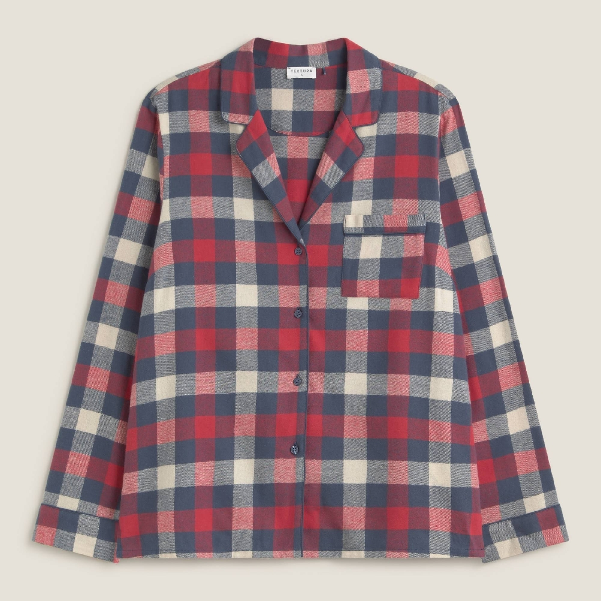 Camisa de algodón franela con cuadros Neusa color marfil crudo 100% Algodón