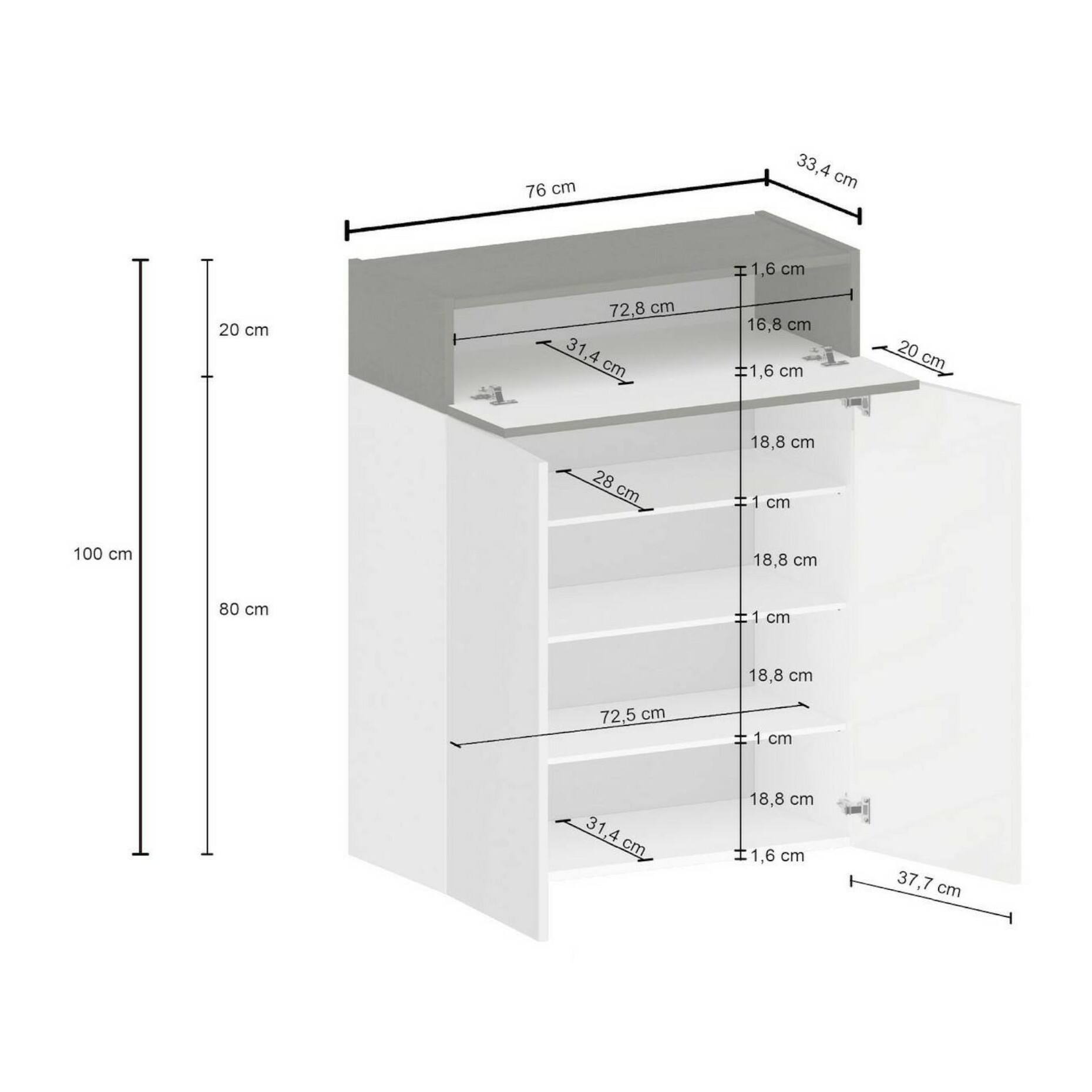 Scarpiera Oliviero, Porta scarpe salvaspazio a 3 ante, Armadio multifunzione da ingresso, 76x38h100 cm, Bianco e Rovere