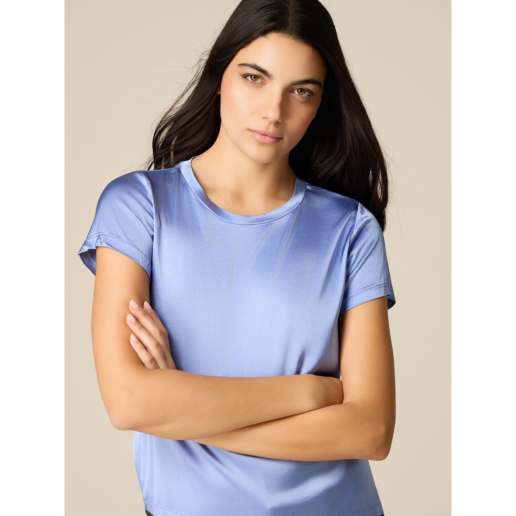 Oltre - Blusa de manga corta en raso - Light - blue