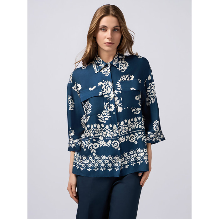 Oltre - Camisa de viscosa estampada - Azul