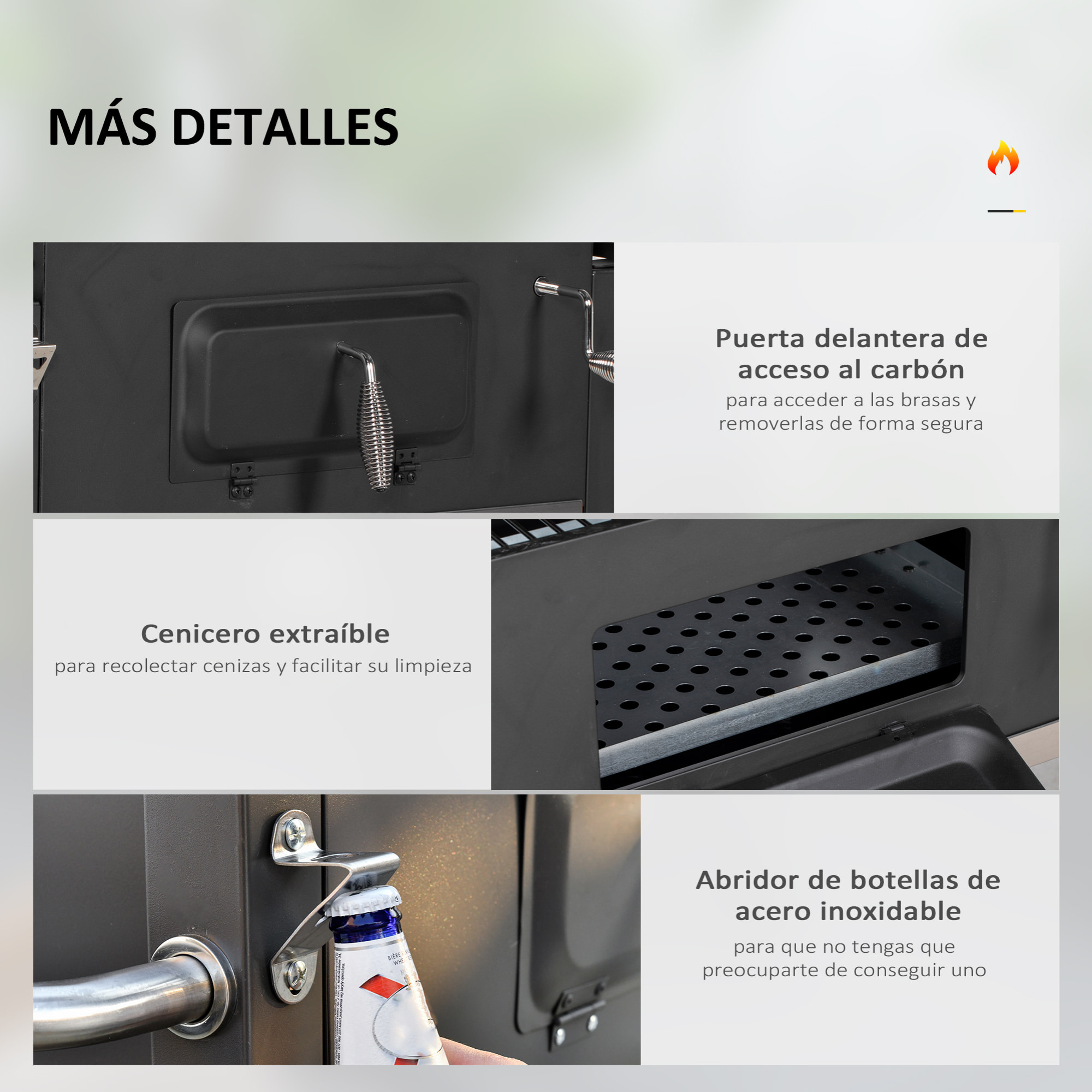 Barbacoa de Carbón con Ruedas Barbacoa con Tapa Parrillas de Acero Inoxidable Termómetro Brasero Ajustable Bandeja Lateral y Estante 113x65x108 cm Negro