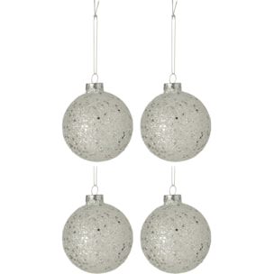 J-Line boule de Noël Etoiles - verre - argent - medium - boîte de 4