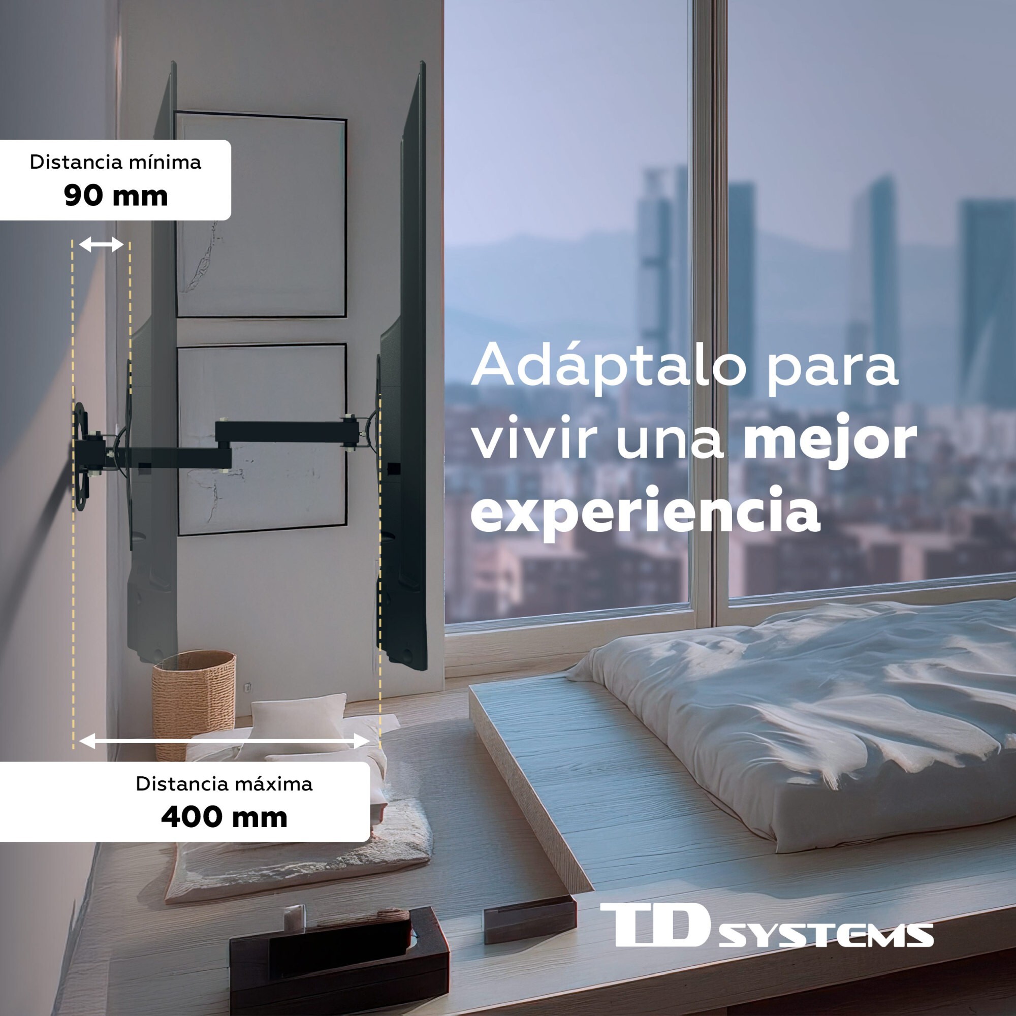 Soporte de TV pared articulado doble e inclinable de perfil bajo para pantallas de 14 a 40 pulgadas. VESA máximo de 200 x 200 mm - TD Systems P20X25A222