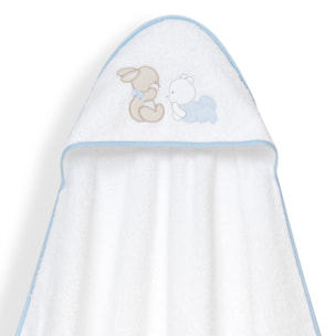 Capa Baño 1X1 Mod Oso Tumbado Conejito+Gorro Bco/Azul