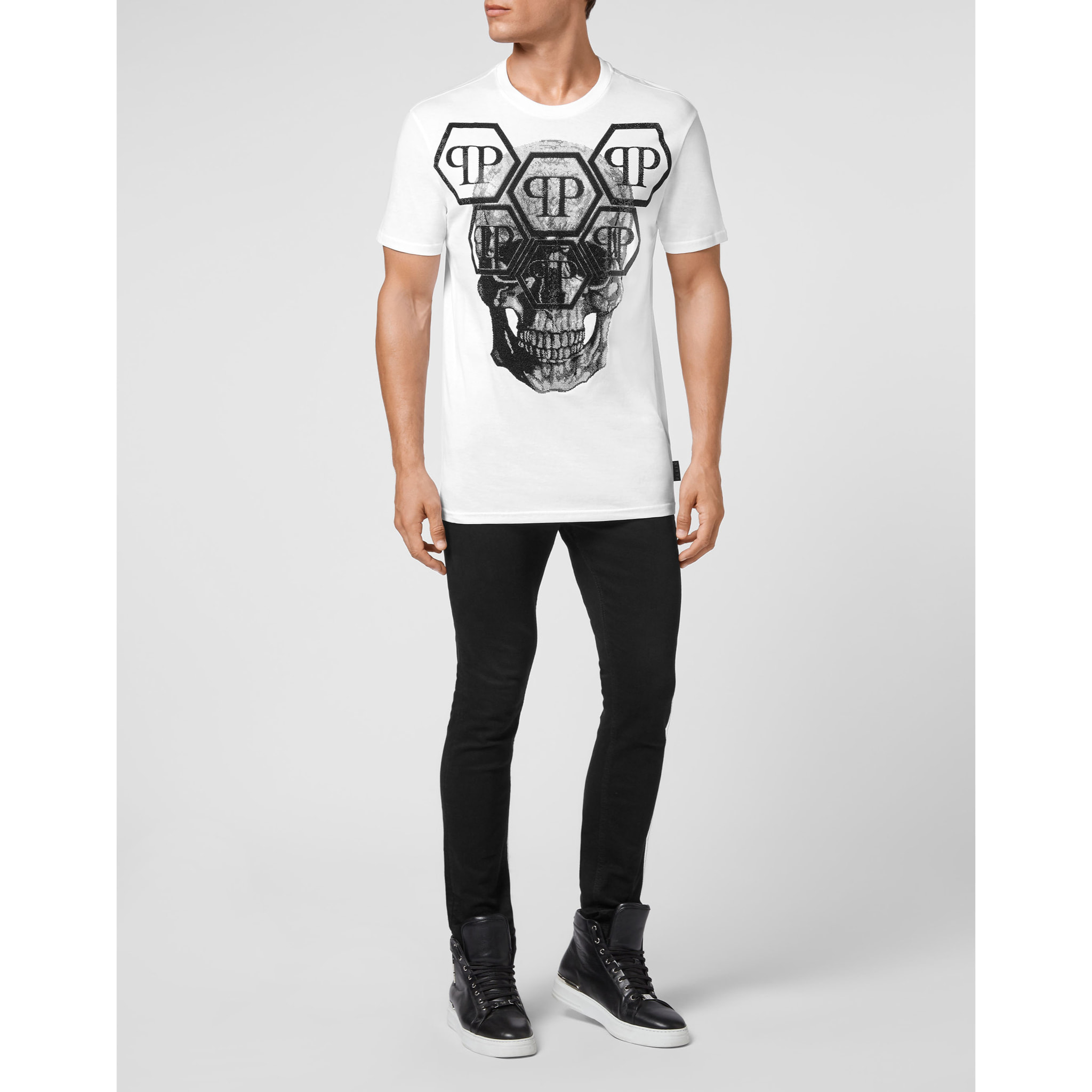 PHILIPP PLEIN Camiseta de cuello redondo y manga corta SKULL