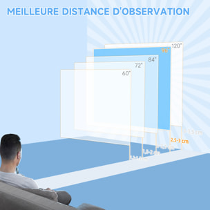 Écran de projection motorisé home-cinéma format 1:1 96 pouces 4K HD avec télécommande blanc noir