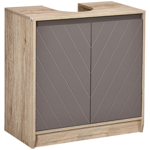 Mueble para Debajo del Lavabo Armario de Baño de Suelo con Puerta Doble y Estante Ajustable Carga 50 kg 60x30x59,8 cm Roble y Gris