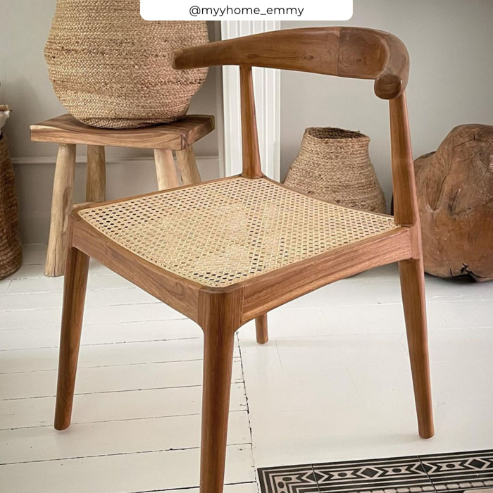 Chaise en bois de teck et tressage cannage en rotin - Java