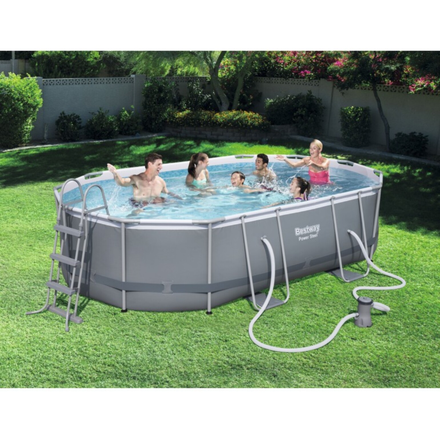 Bestway Piscine hors sol tubulaire ovale Bestway Power Steel 488 x 305 x 107 cm gris