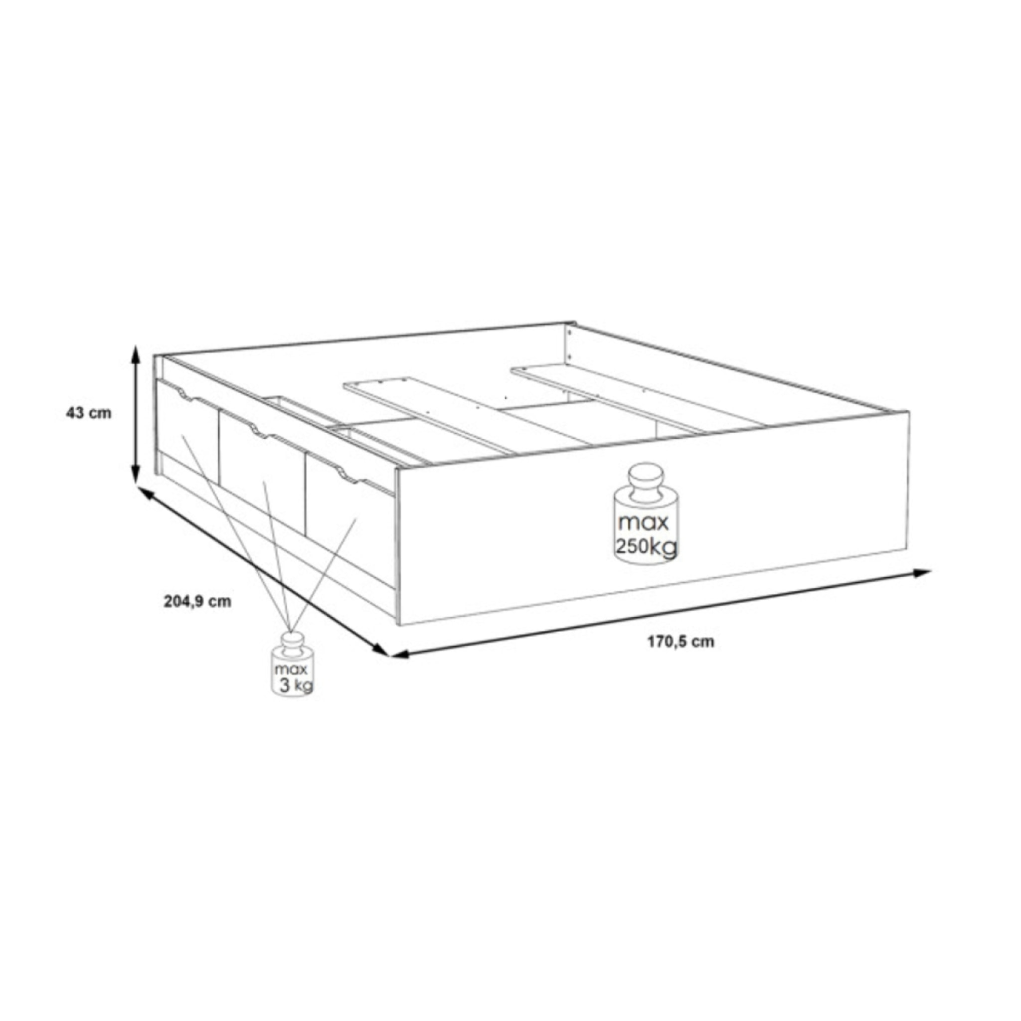 Lit double 160x200cm avec tiroirs effet bois chêne naturel et blanc mat - WANDA