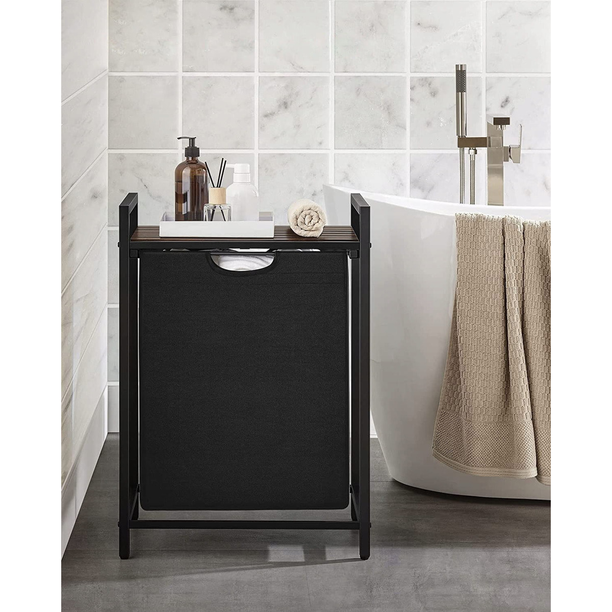 Cesto porta biancheria industriale in acciaio e legno rustico