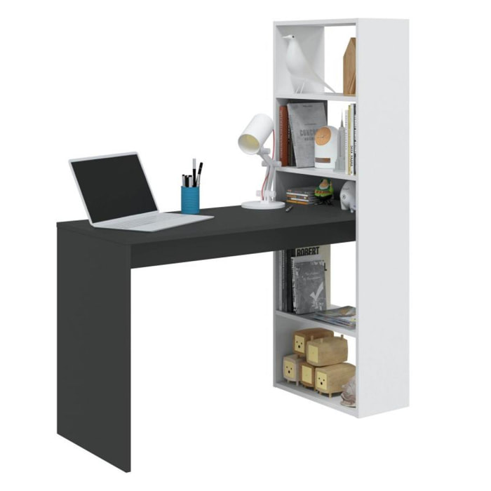 Mesa de escritorio con estantería Duplo Blanco Artik (Blanco Mate) - Gris Antracita