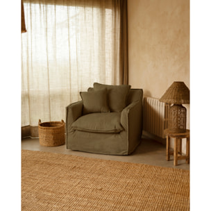 Fauteuil en coton et lin déhoussable ton vert de 98x90cm Hauteur: 81 Longueur: 98 Largeur: 90