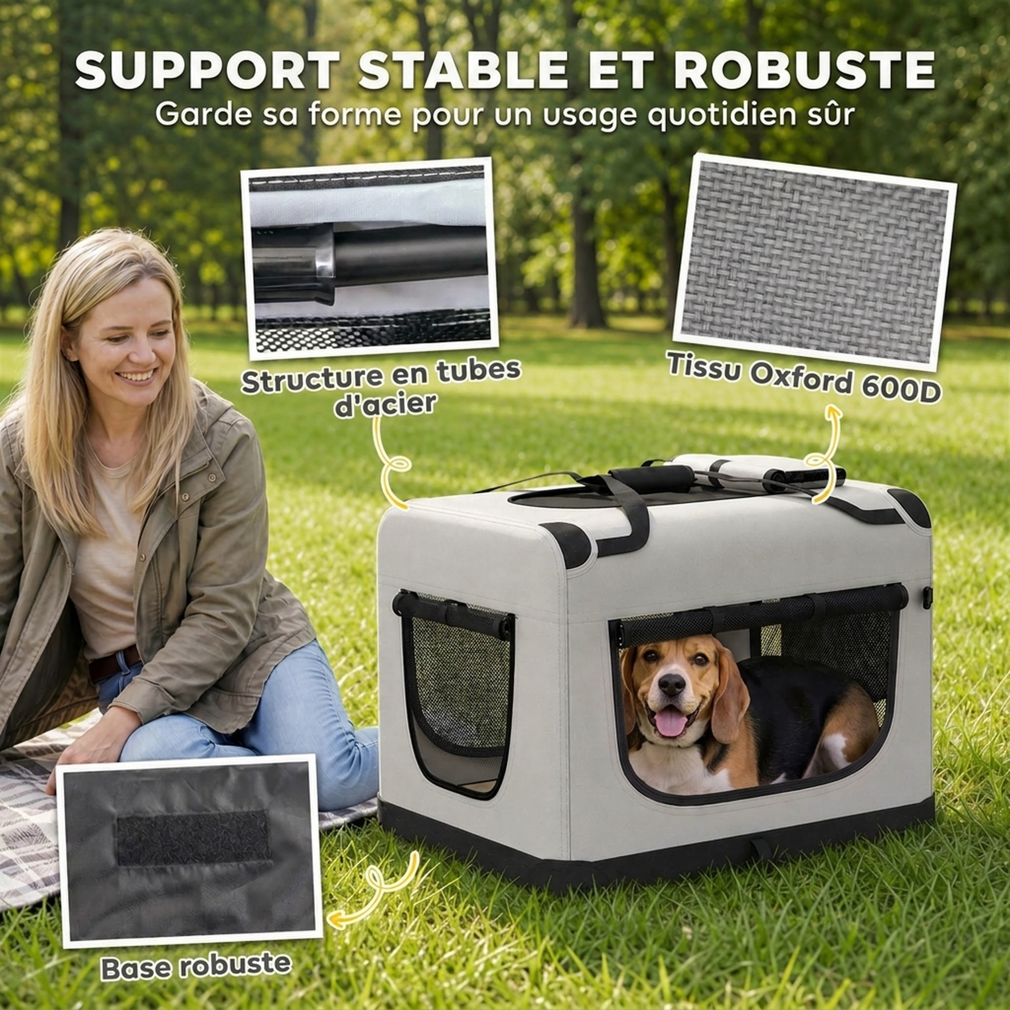 Sac de transport chien chat pliable poignée entrée zippée fenêtres maillées accessoires