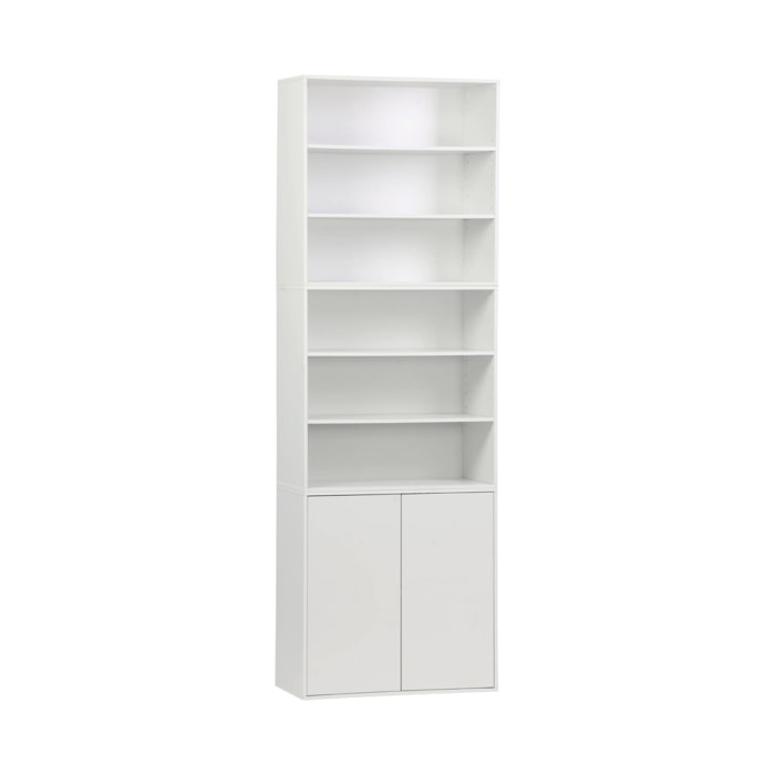 Etagère. bibliothèque modulable décor bois blanc 3 éléments - 2 portes 5 étagères L 70 x P 35 x H 210cm - Kompo