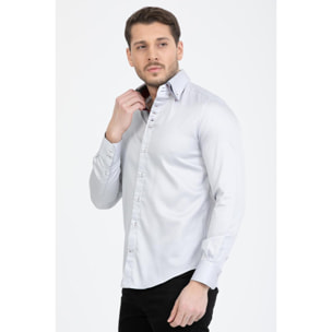 Camicia Uomo 2 Bottoni Button Down 7bottoni Doppio Coll Satin Unito Grigio