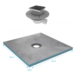 Receveur de Douche à Carreler 90x90 cm avec Bondes à Sortie Horizontale - Grille Inox