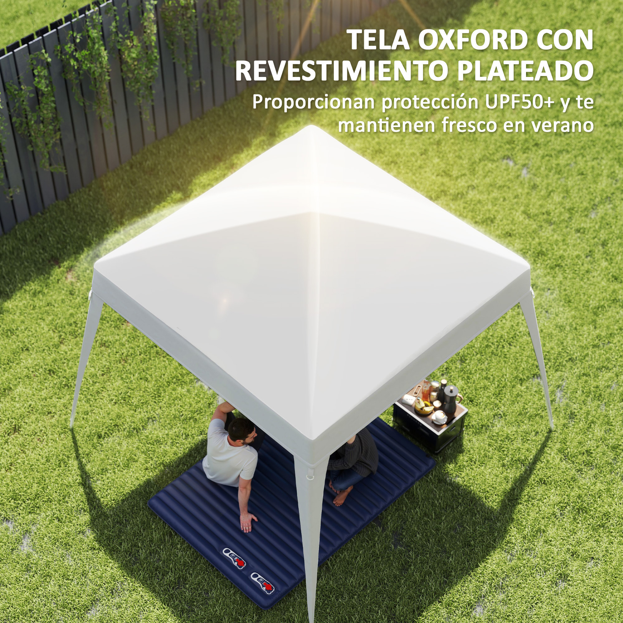 Toldo de Pérgola de Recambio 3x3m Techo de Repuesto para Carpa Plegable de Jardín de Tela Oxford con Protección UPF 50+ Impermeable Cierres de Velcro y Ganchos Elásticos Blanco